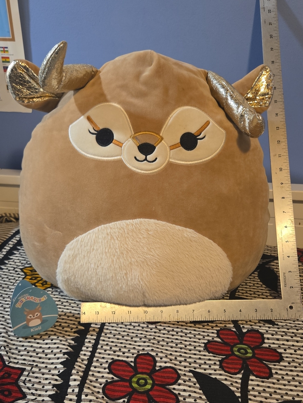 Plush Antelope Squishmallow - Tan with Gold Antlers